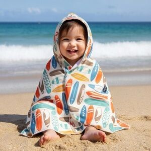 Luv Bug Kids UPF 50+ Pool/Beach Sunscreen Hooded Towel Surfboards Print Colorful